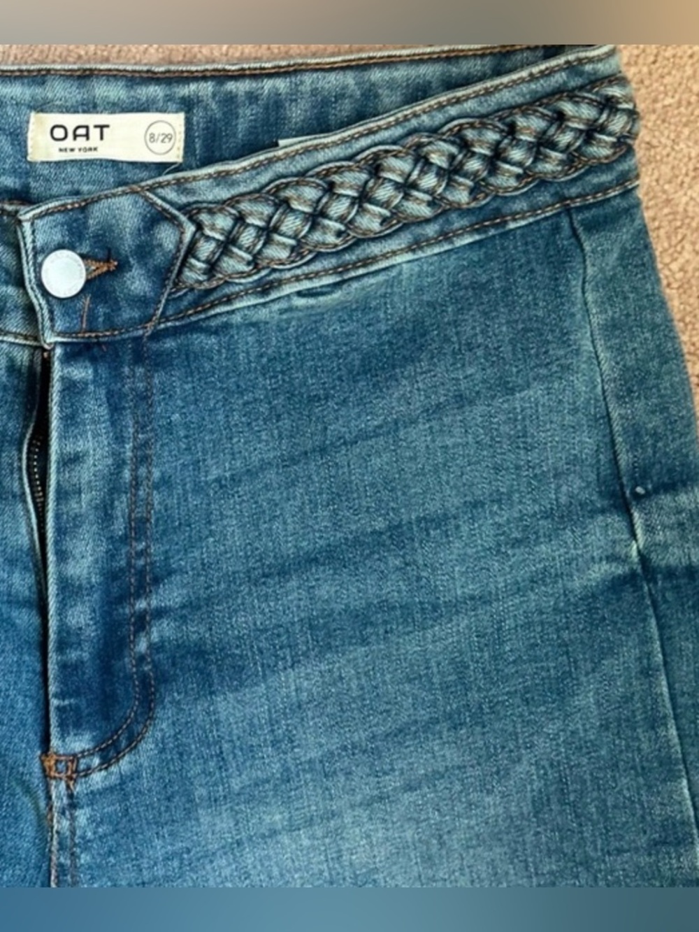 Braided Waist High-Rise Blue Jeans